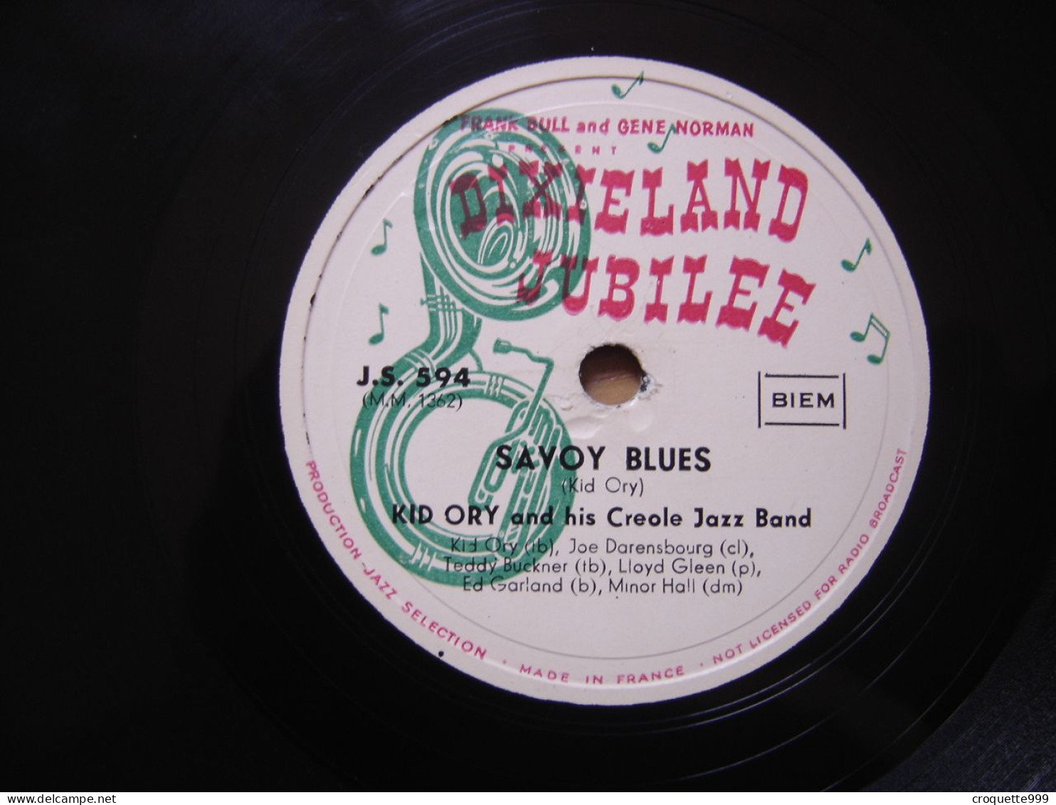 Disque 78 Tours 25 Cm KID ORY And His Creole Jazz Band Dixieland Jubilee J.S. 594 12th STREET RAG SAVOY - 78 T - Disques Pour Gramophone