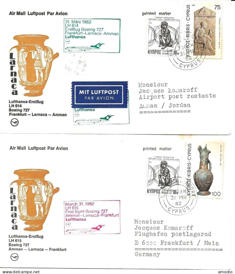 Chypre 2 Env Liaisons Aériennes Lufthansa 1982 - Briefe U. Dokumente
