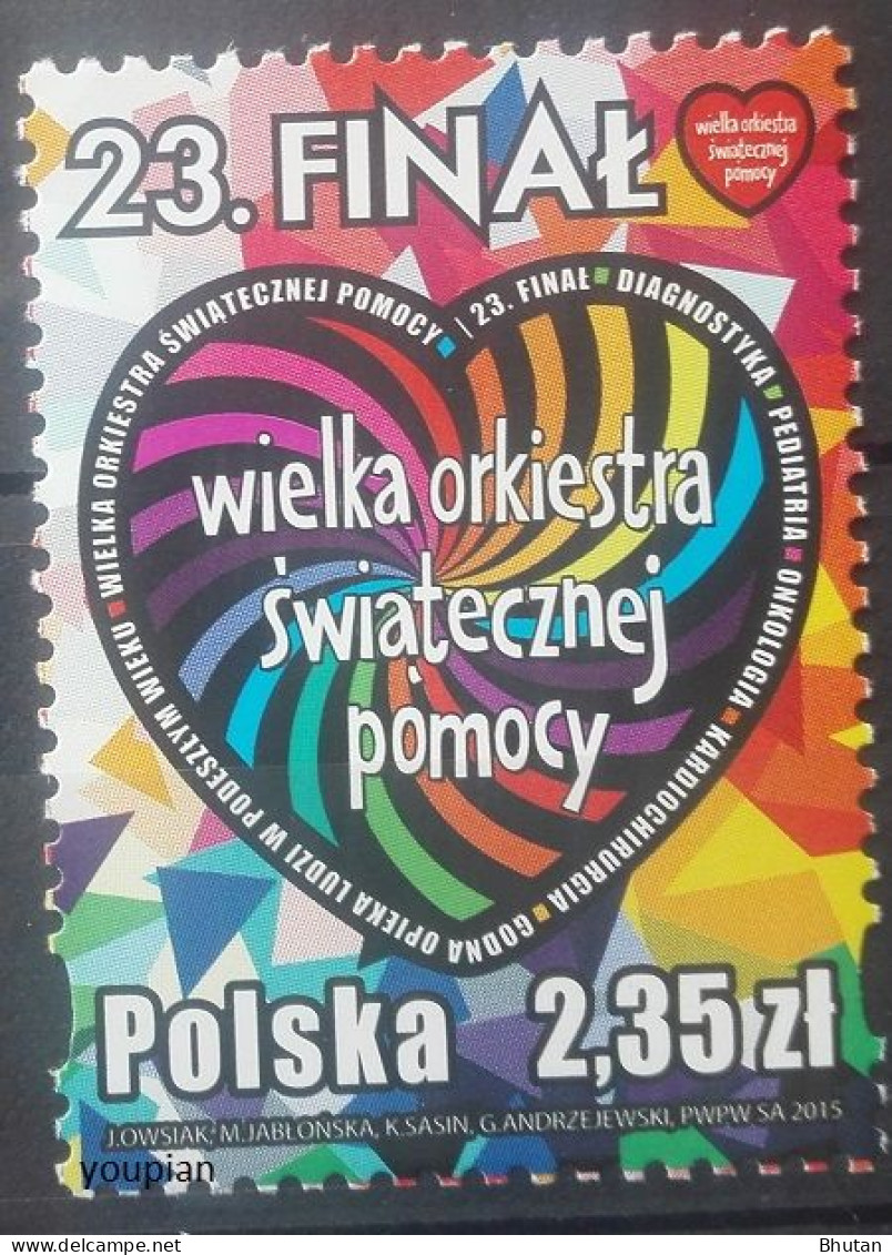 Poland 2015, 23 Years Welfare Organization - Heart, MNH Single Stamp - Nuovi