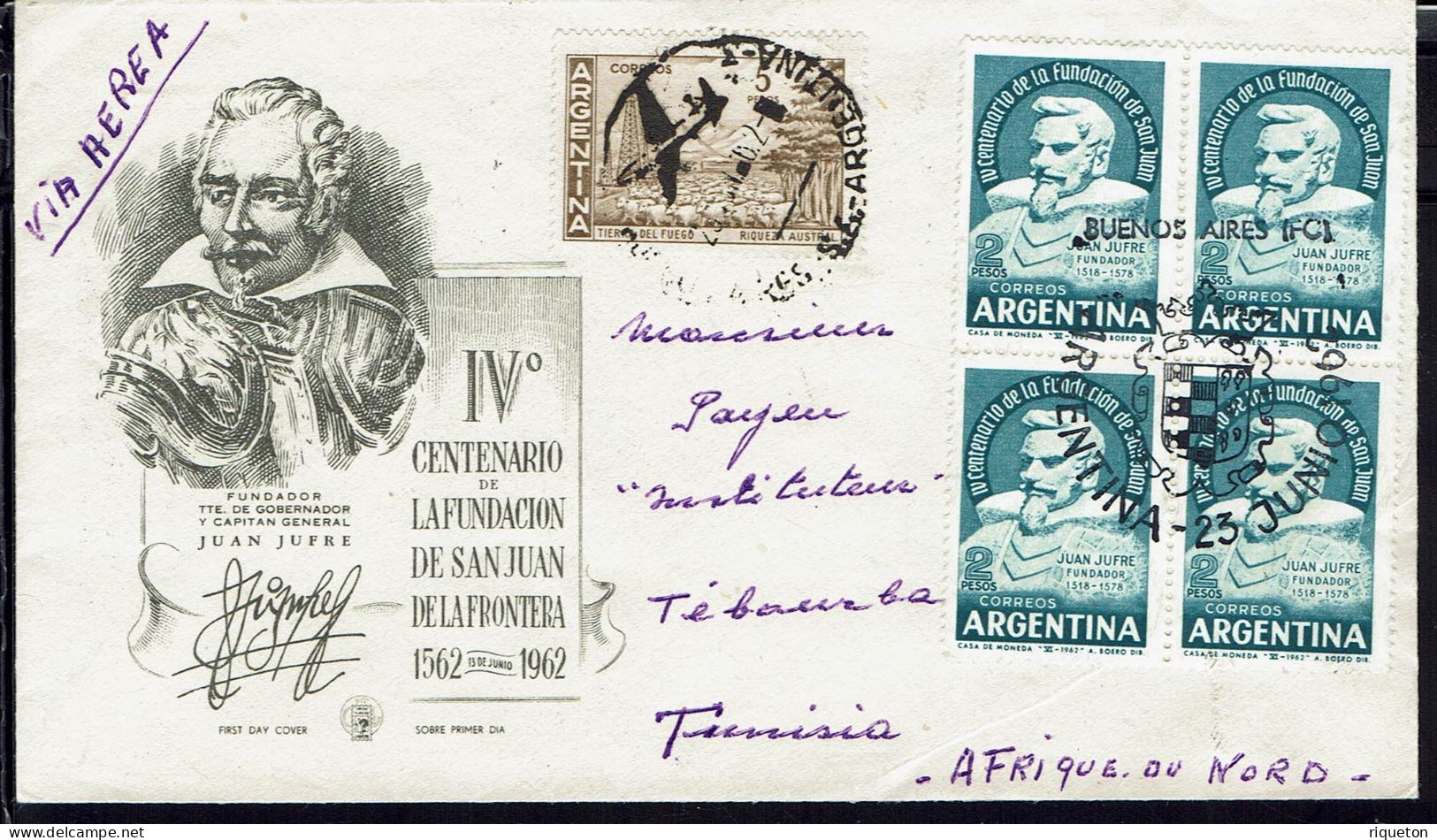 Argentine. 1962. Enveloppe 1er Jour. Correspondance De Buenos Aires Vers La Tunisie. B/TB. - Covers & Documents