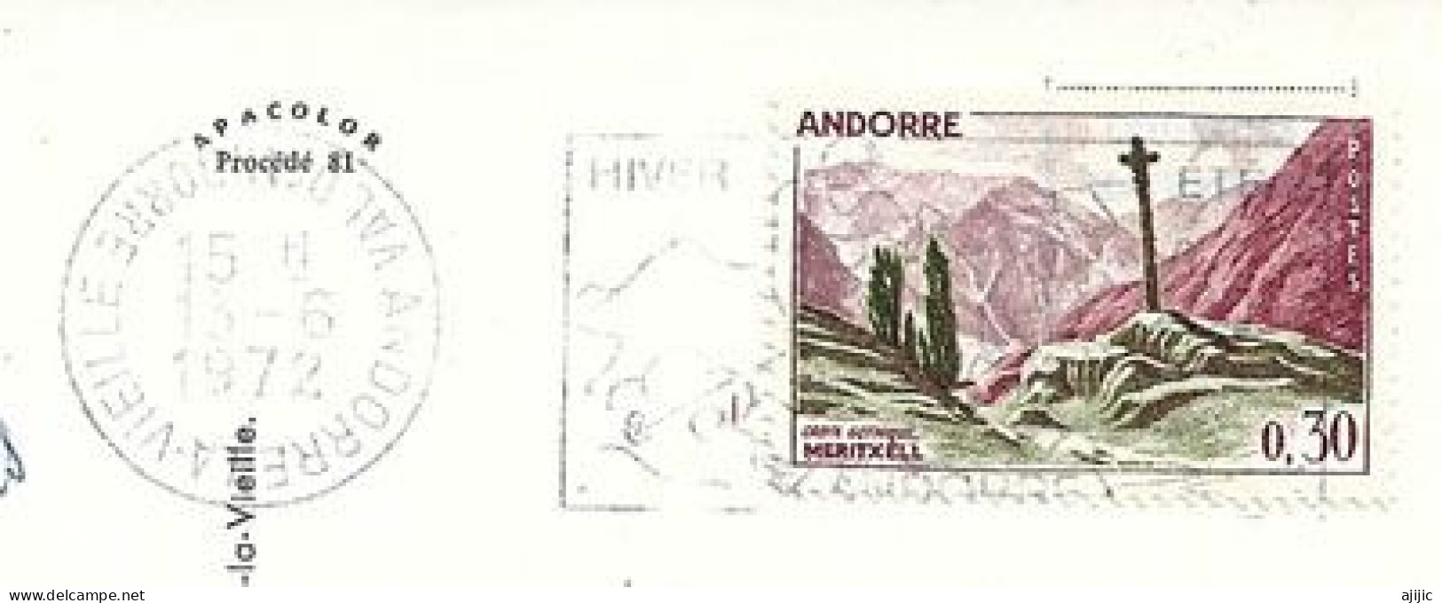 La Croix Gothique Meritxell, Timbre Oblitéré 1972, Sur Carte Postale Adressée A Rouen - Usados