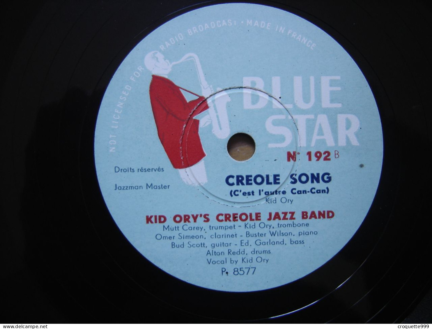 Disque 78 Tours 25 Cm KID ORY's Creole Jazz Band 192 BLUE STAR CREOLE SONG SOUTH - 78 Rpm - Schellackplatten