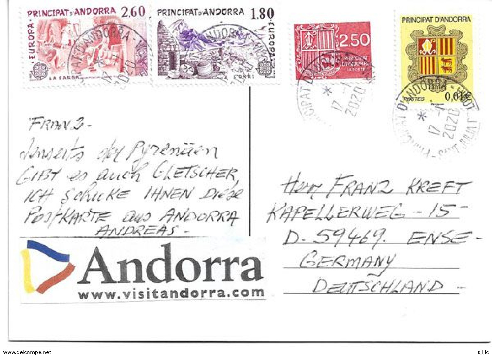 Europa 1985 On Postcard On Glacier In El Serrat, Andorra. - Used Stamps