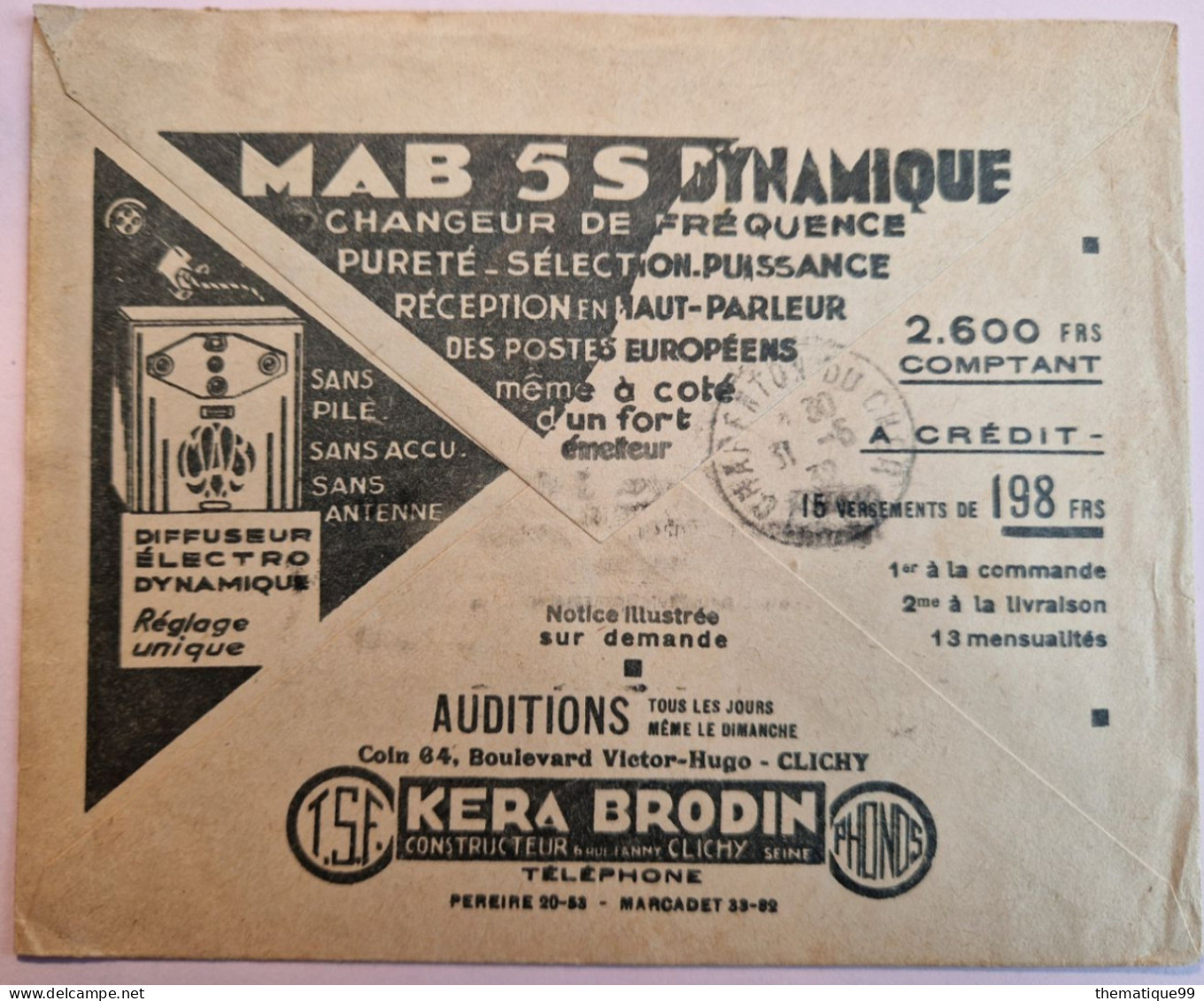 Enveloppe Avec Publicité Des Chèques Postaux Thème Radio, Haut Parleur, TSF (1932) - Telekom