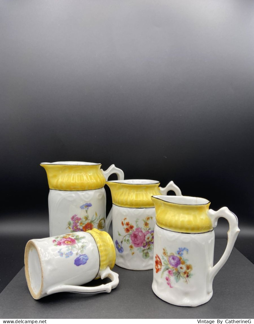 Pots à Lait 1900 Origine Bavaria Lot De 4 Pces  Jaune Noir Thème Floral Faïence Fine #240011 - Bavaria (DEU)