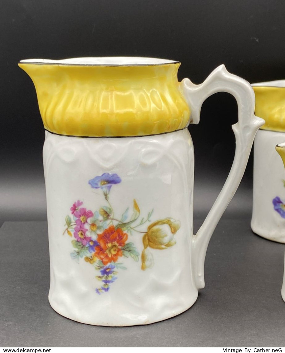 Pots à Lait 1900 Origine Bavaria lot de 4 pces  Jaune Noir Thème Floral Faïence fine #240011