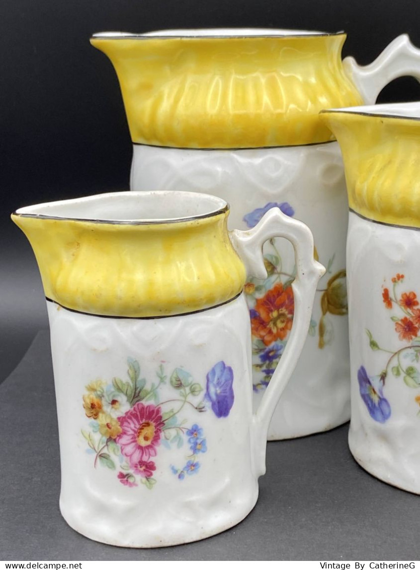 Pots à Lait 1900 Origine Bavaria lot de 4 pces  Jaune Noir Thème Floral Faïence fine #240011