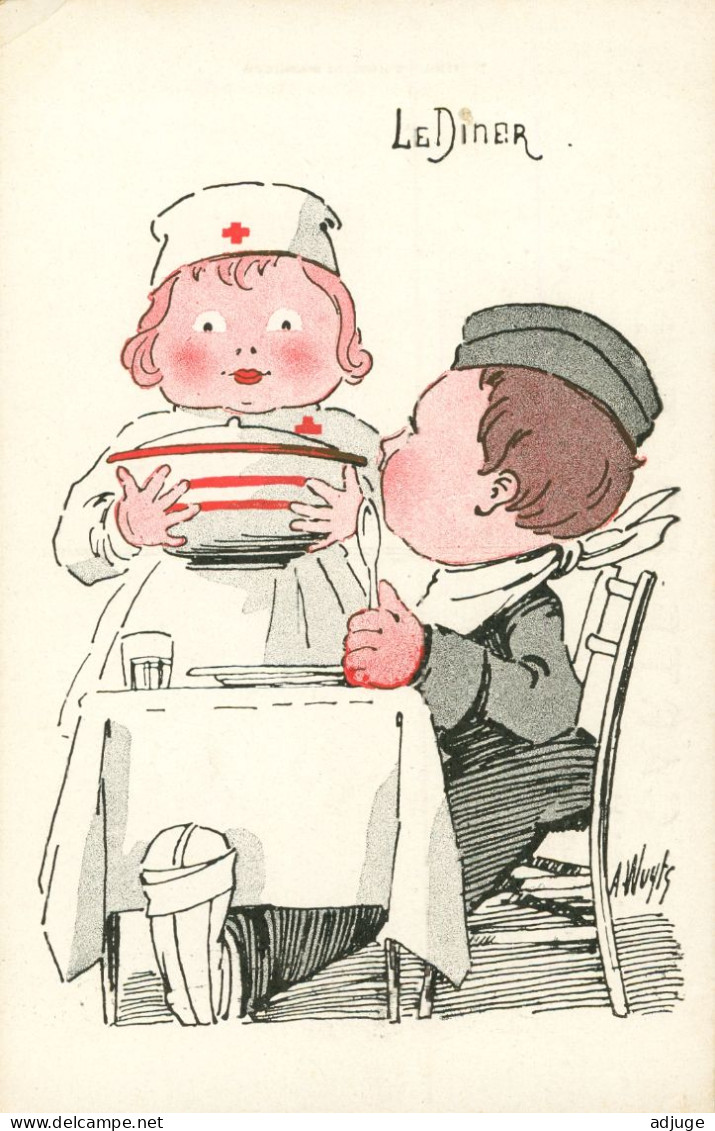 CPA- Illustrateur A. WUYTS - LE DINER Du Soldat Blessé - L'infirmière Militaire**2 Scan - Wuyts