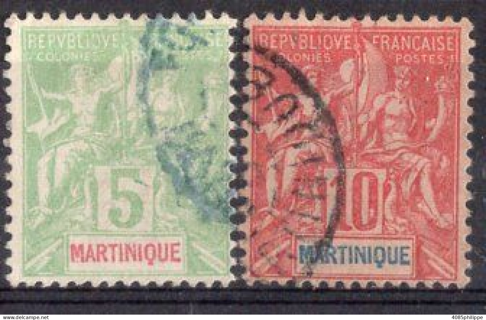Martinique Timbres-poste N°44 & 45 Oblitérés TB Cote : 4€00 - Gebraucht