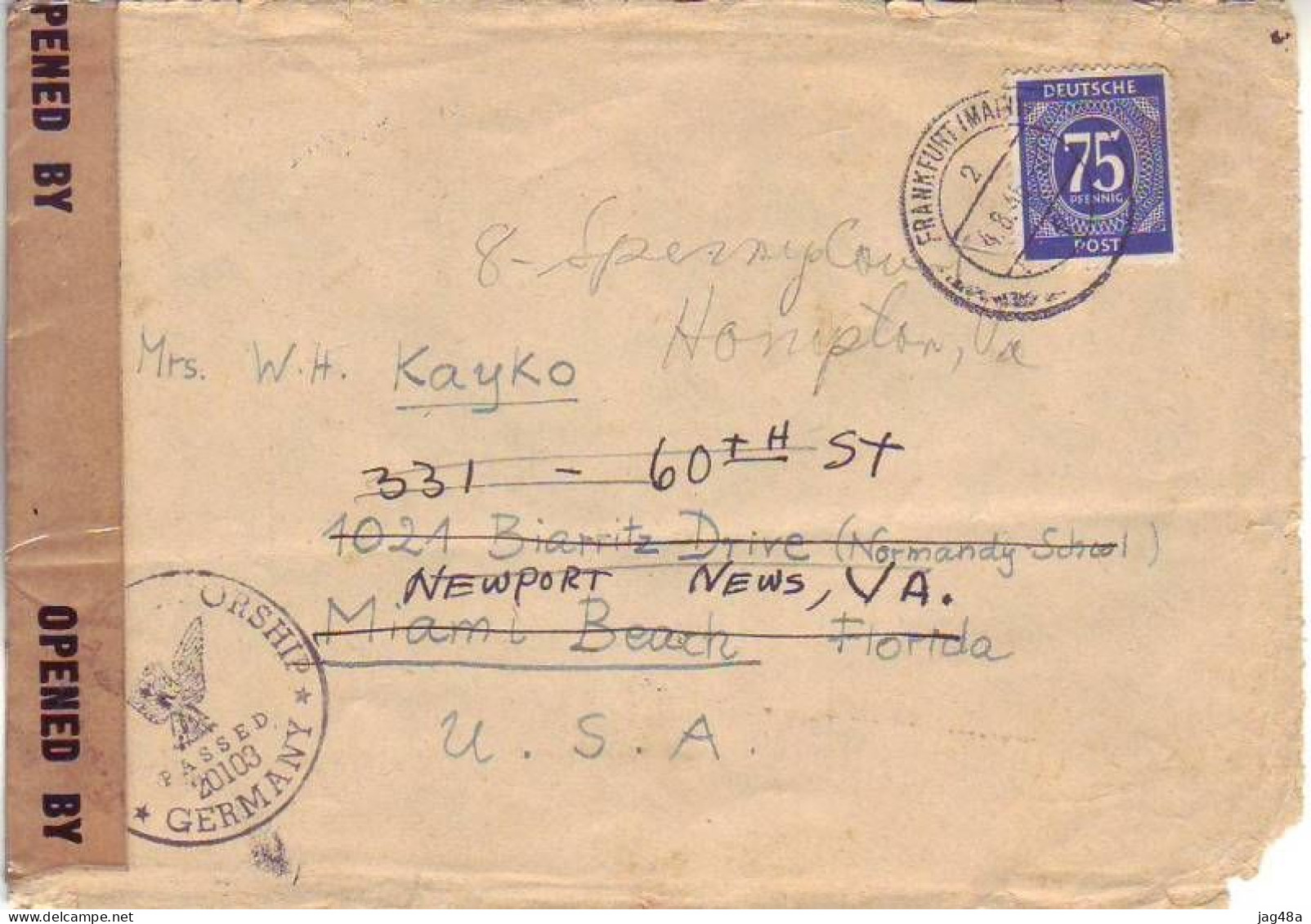 GERMANY. 1946/Frankfurt A/Main-US Zone, Single-franking Envelope/US Civil Censorship. - Nooduitgaven Amerikaanse Zone