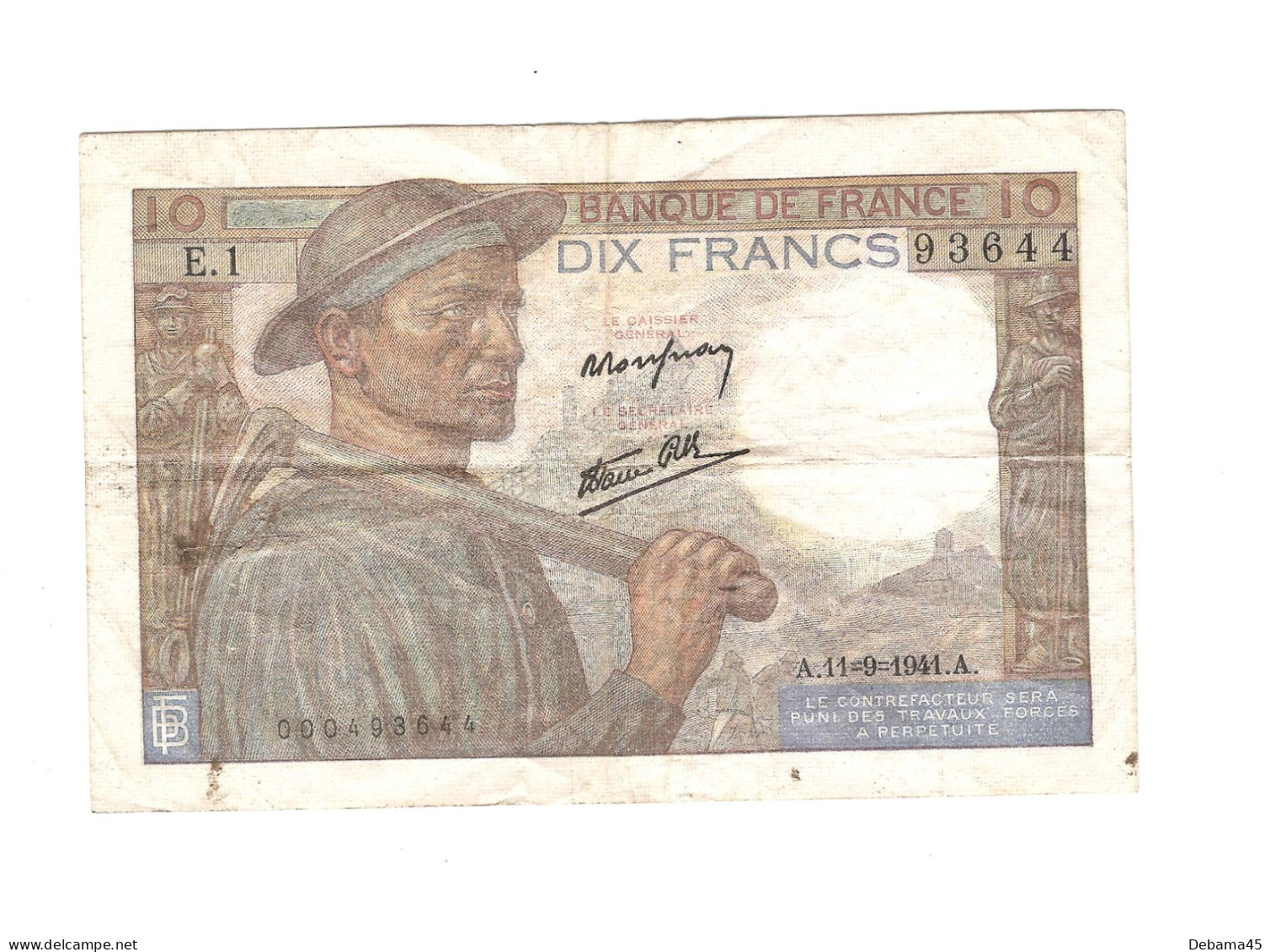 ALB/ France : 10 Francs MINEUR - 11/09/1941 - 4 Trous D'épingle, Pliures - 10 F 1941-1949 ''Mineur''