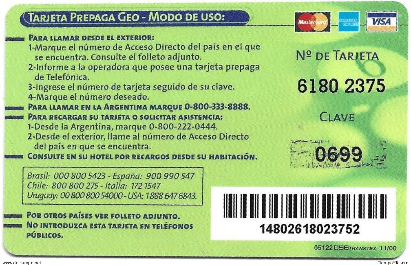 Phonecard - Argentina, GeoCard, Telefónica, N°1064 - Argentina