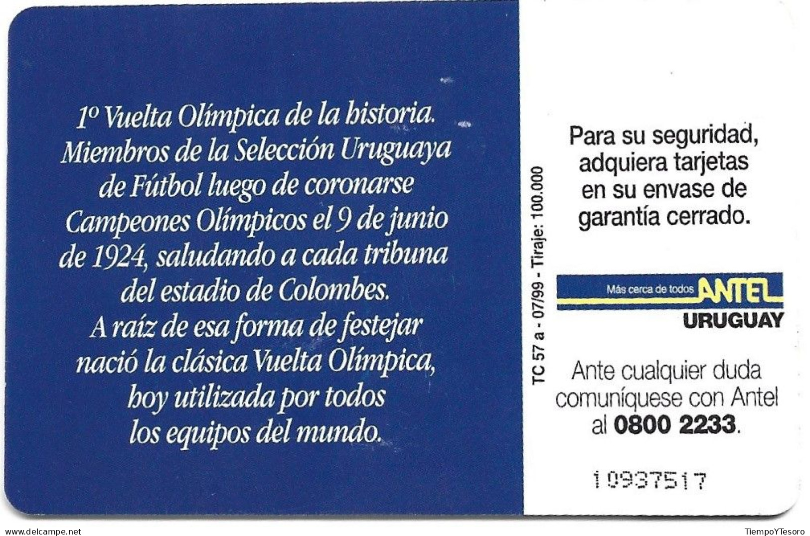 Phonecard - Uruguay, Primera Vuelta Olímpica, Antel, N°1071 - Uruguay