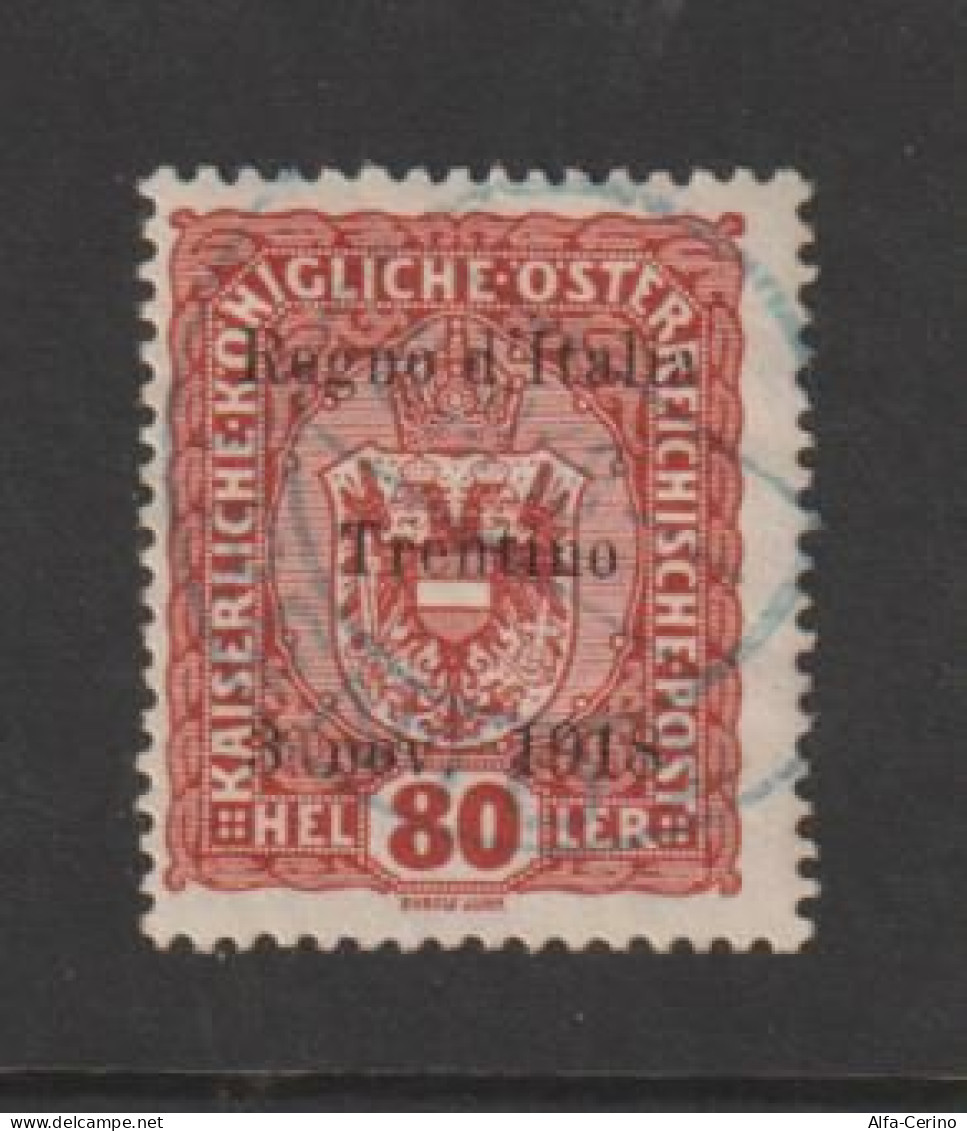 OCC. AUSTRIACA:  1918  SOPRASTAMPATO  -  80 H. ROSSO  BRUNO  US. -  SASS. 13 - Occupazione Austriaca