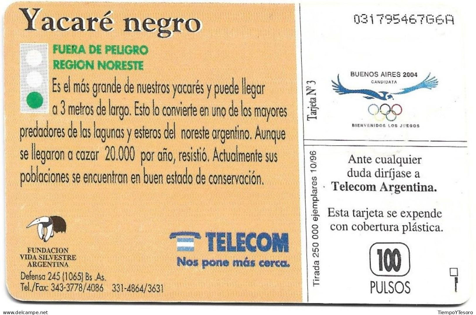 Phonecard - Argentina, Black Yacaré, Telecom, N°1079 - Argentinien