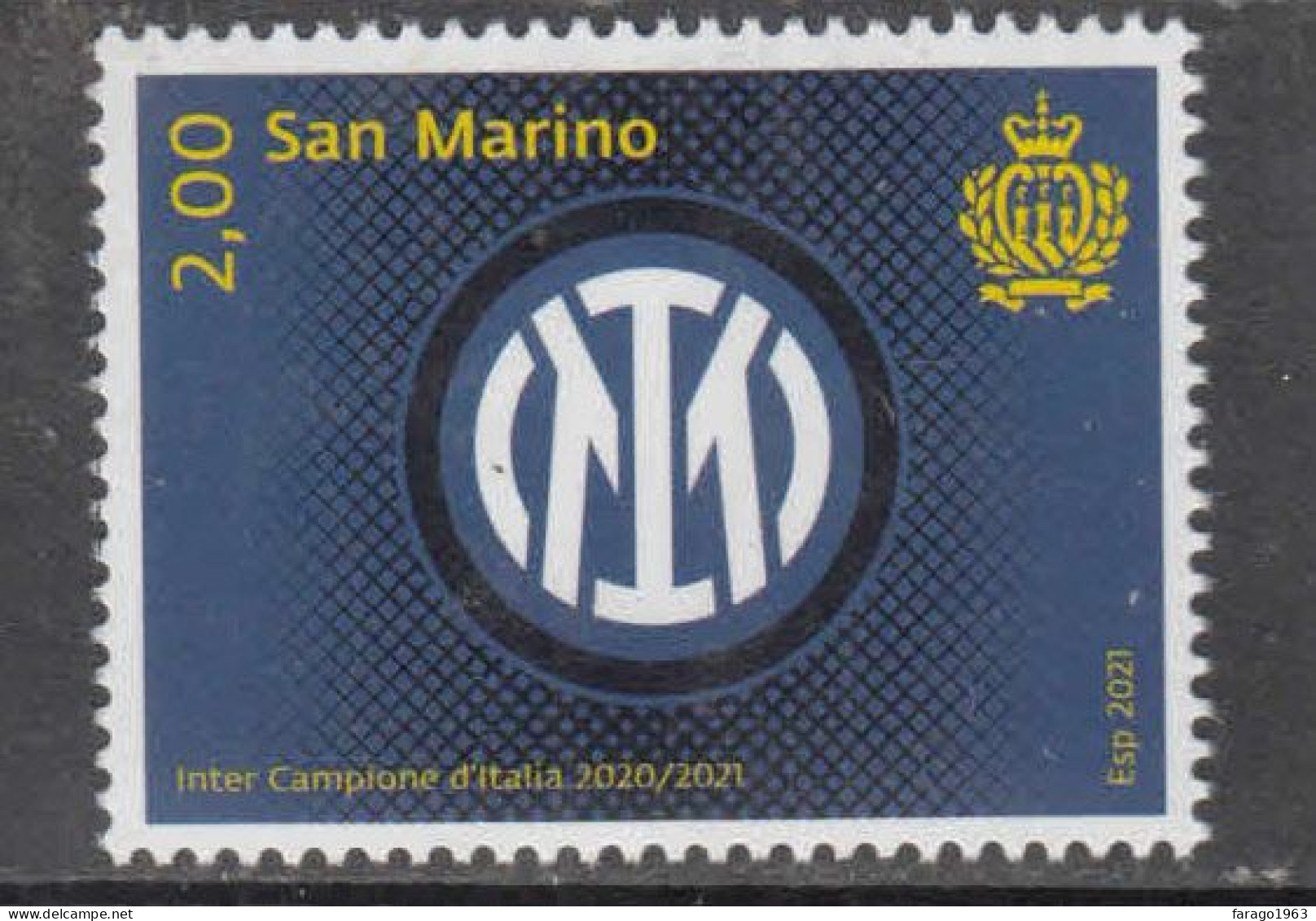 2021 San Marino Football Inter Milan Wins Italy Championship  Complete Set Of 1 MNH @ BELOW FACE VALUE - Unused Stamps