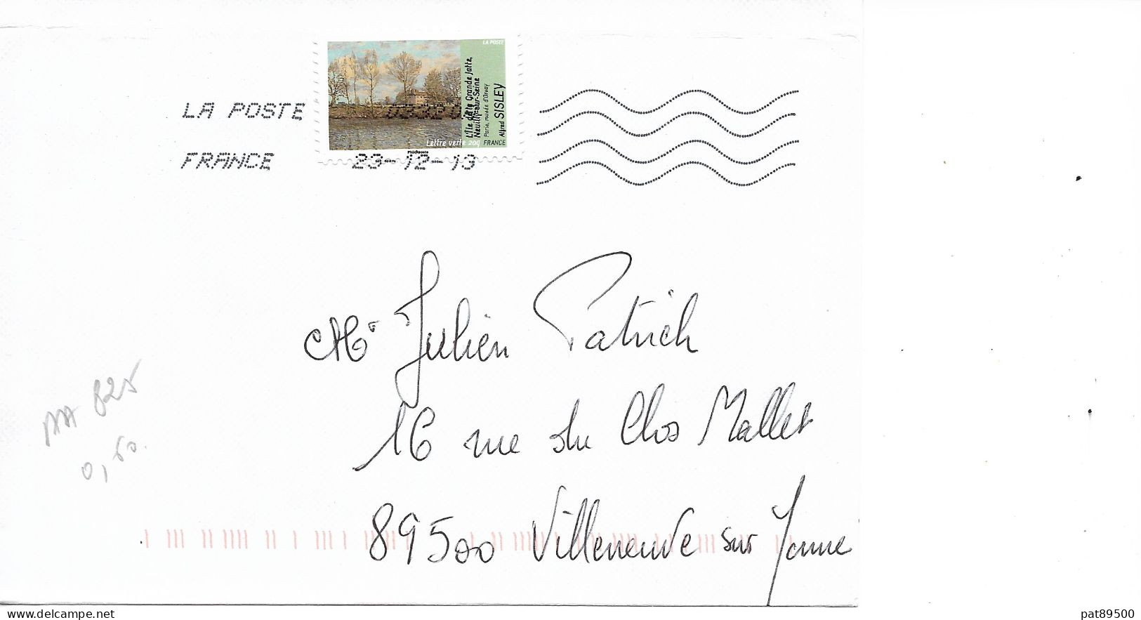 France 2013 - AA 825 - OBLITERE S/ Enveloppe 12/ 2013 : Peintres  A. SISLEY = L'Ile De La Grande Jatte - Lettres & Documents