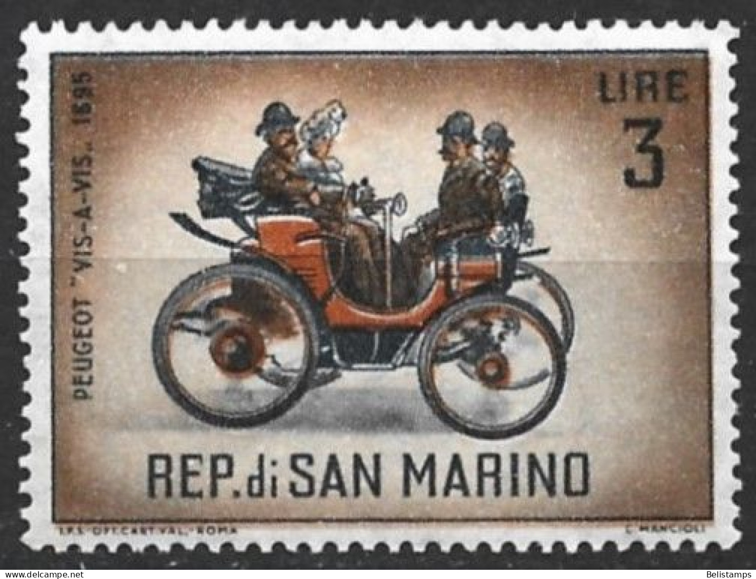 San Marino 1962. Scott #496 (MNH) Automobile, Peugeot - Neufs