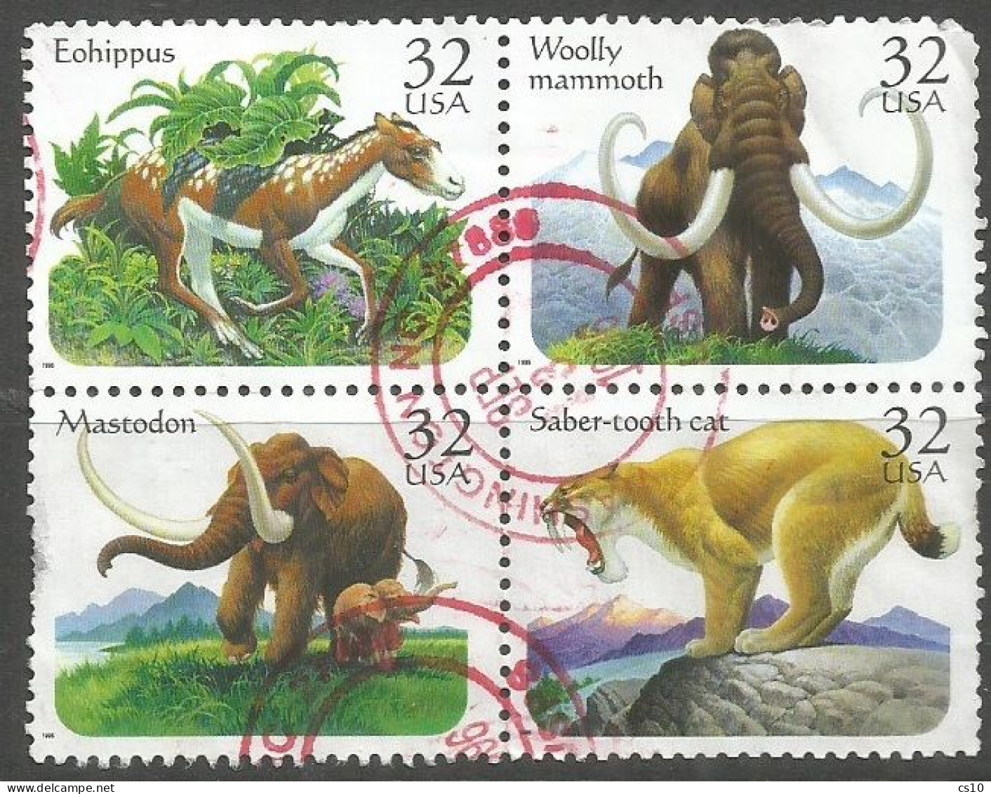 USA 1996 PreHistoric Animals SC.#3077/80 - Cpl 4v Set VFU Circular PMK - AS IT IS - Blocchi & Strisce