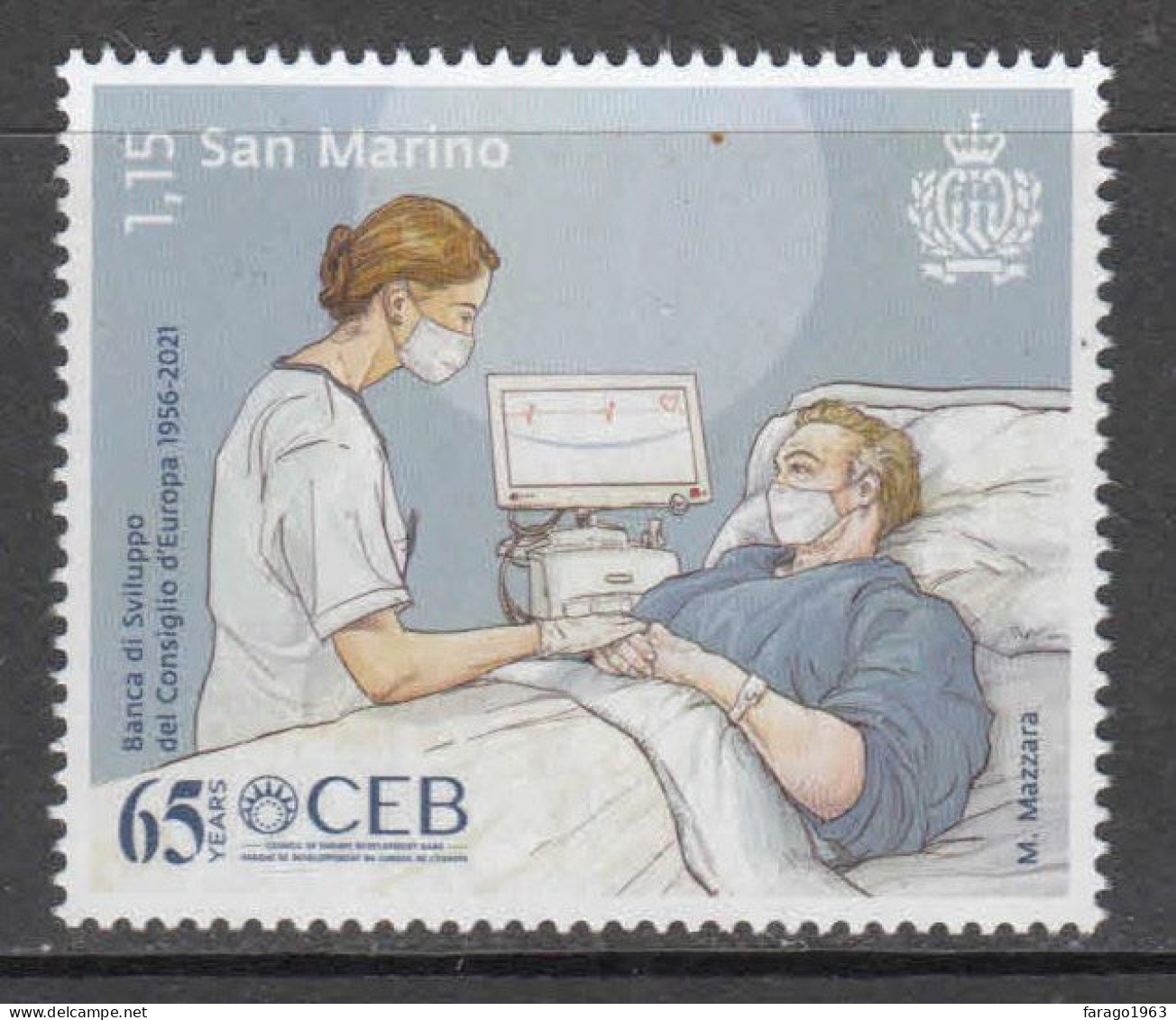 2021 San Marino CEB Development Bank Of Europe Health Nurse COVID Complete Set Of 1 MNH @ BELOW FACE VALUE - Unused Stamps