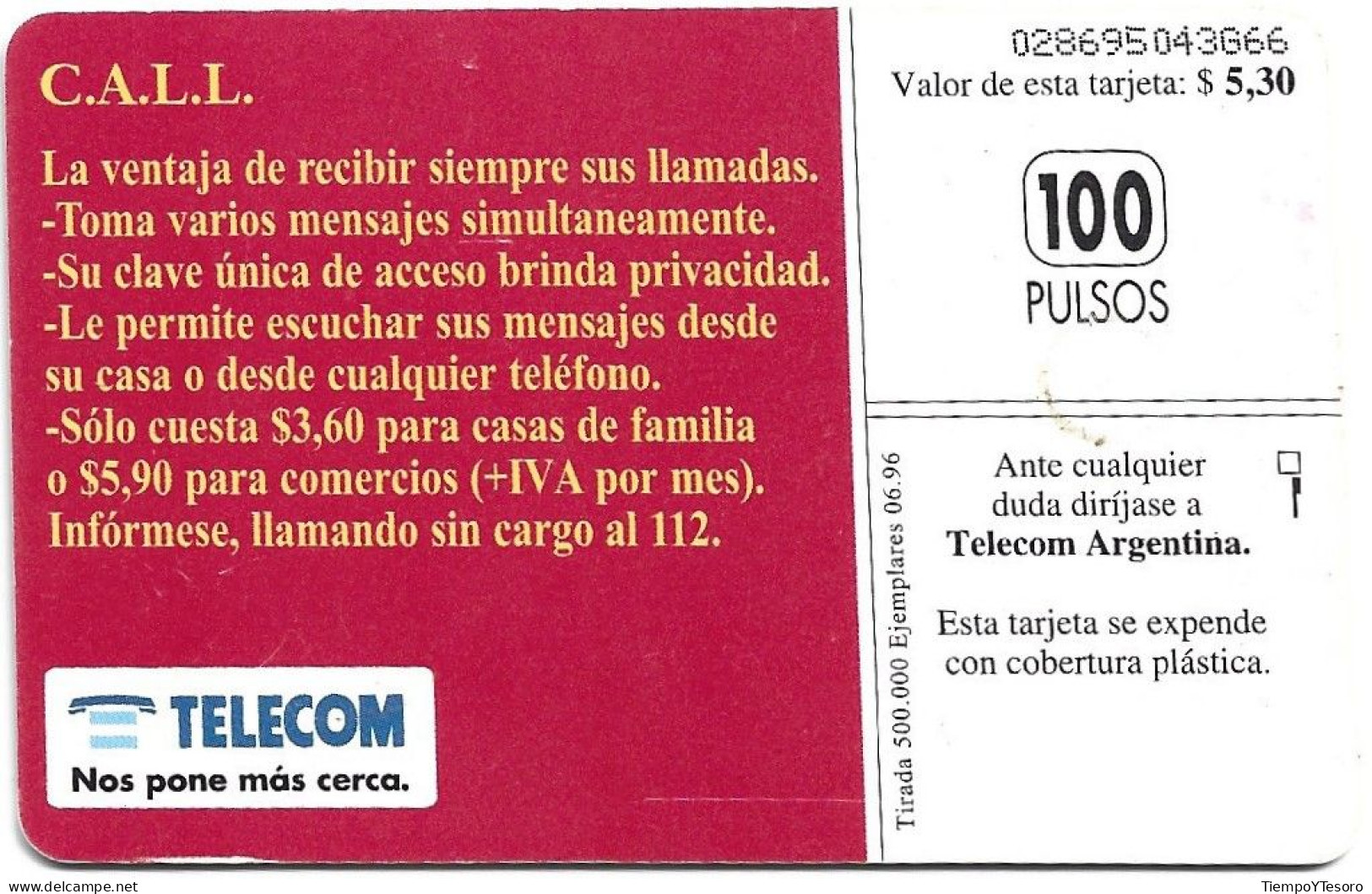 Phonecard - Argentina, C.A.LL. 2, Telecom, N°1081 - Argentinien