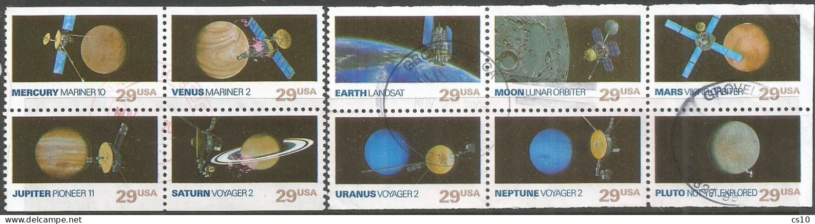 USA 1991 Space Exploration Cpl10v Set In #2 Blocks From Booklet Of 4+6pcs In VFU Condition REALLY USED - Annate Complete