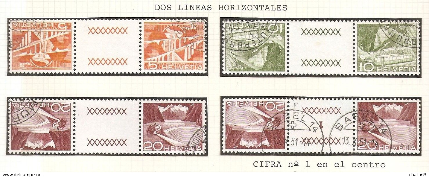 SUIZA.1964 TÈTE BÈCHE. DOS LINEAS HORIZONTALES Y CIFRA 1 EN CENTRO, - Tete Beche