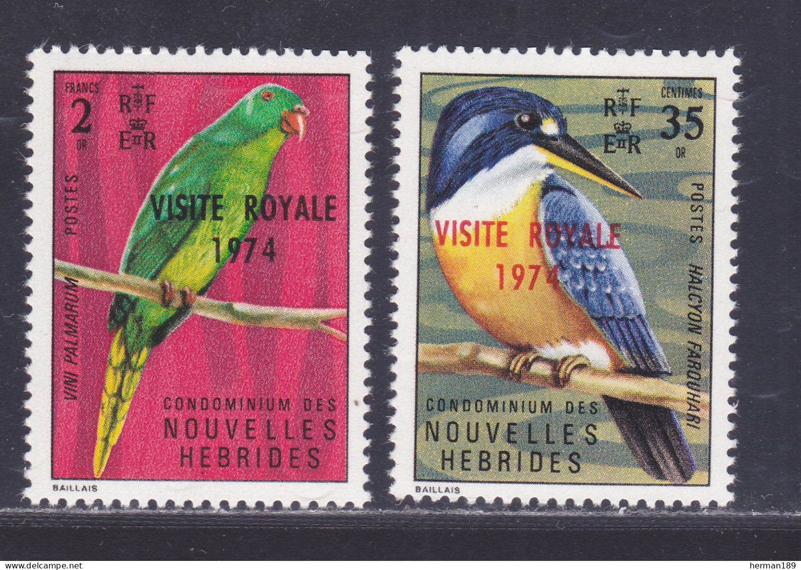 NOUVELLES-HEBRIDES N°  386 & 387 ** MNH Neufs Sans Charnière, TB (D6579) Visite Royale, Oiseaux - 1974 - Nuevos