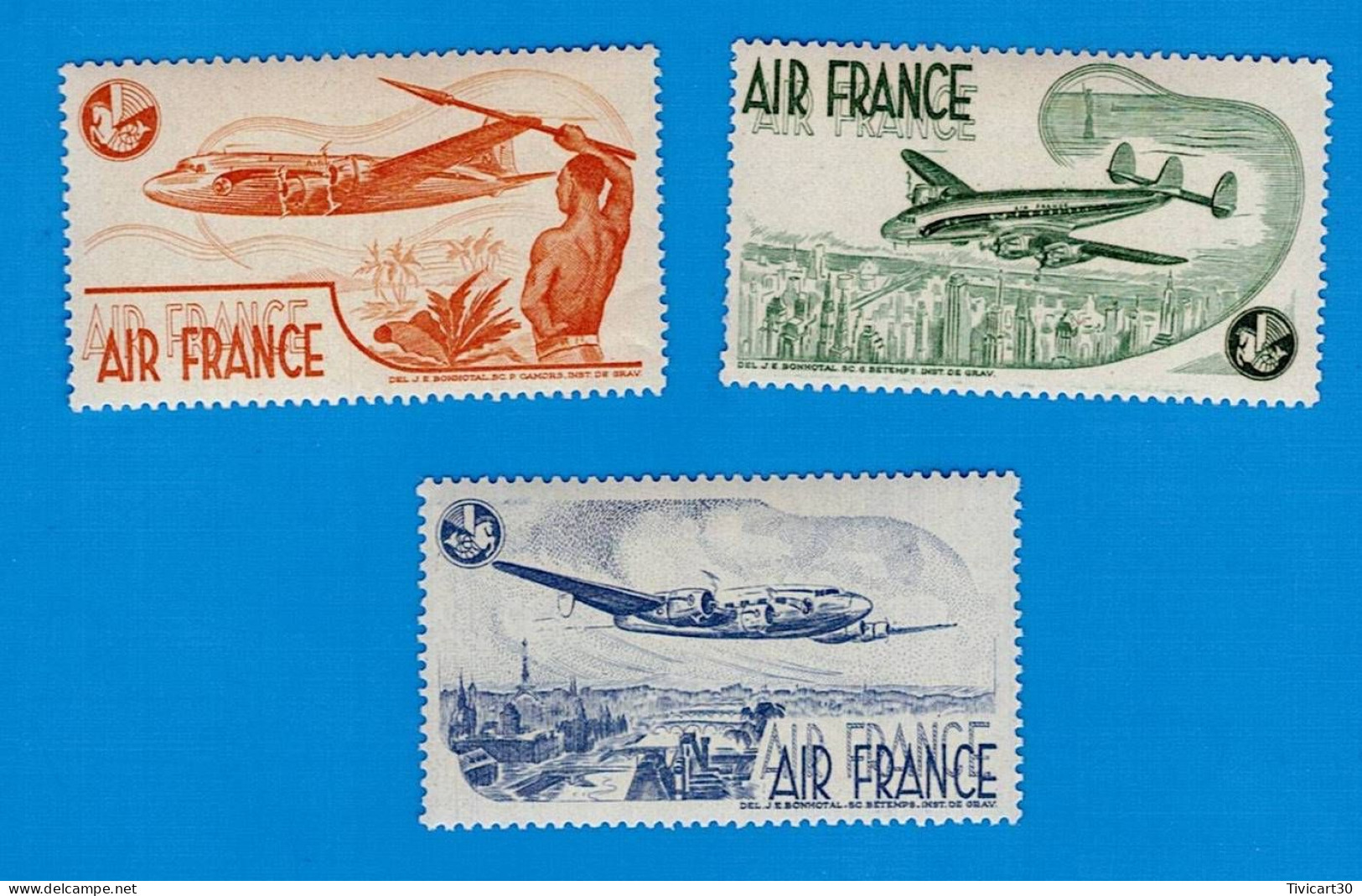 LOT DE 3 VIGNETTES "AIR FRANCE" - POSTE AERIENNE - Luchtvaart