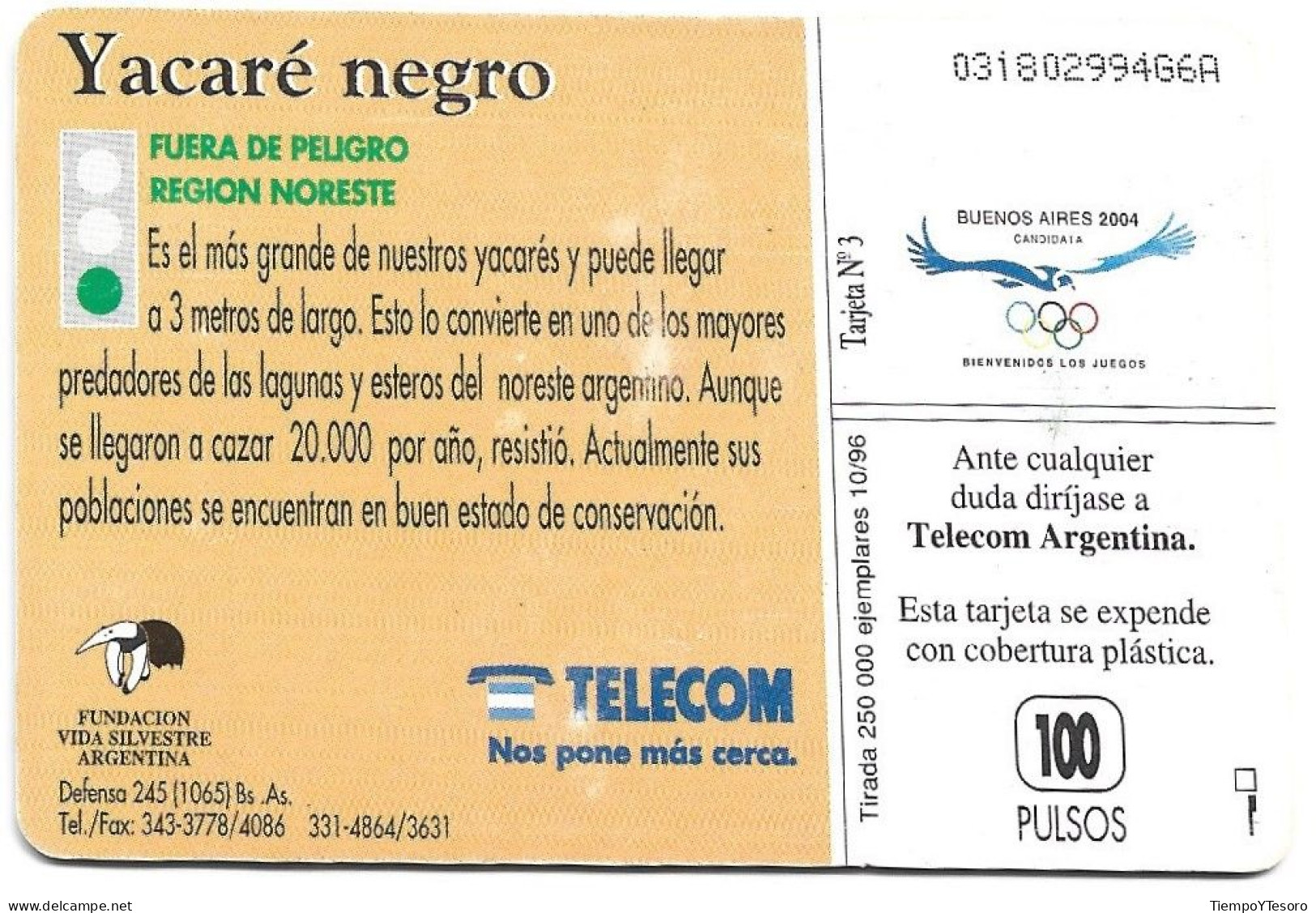 Phonecard - Argentina, Black Yacaré 2, Telecom, N°1088 - Argentinië