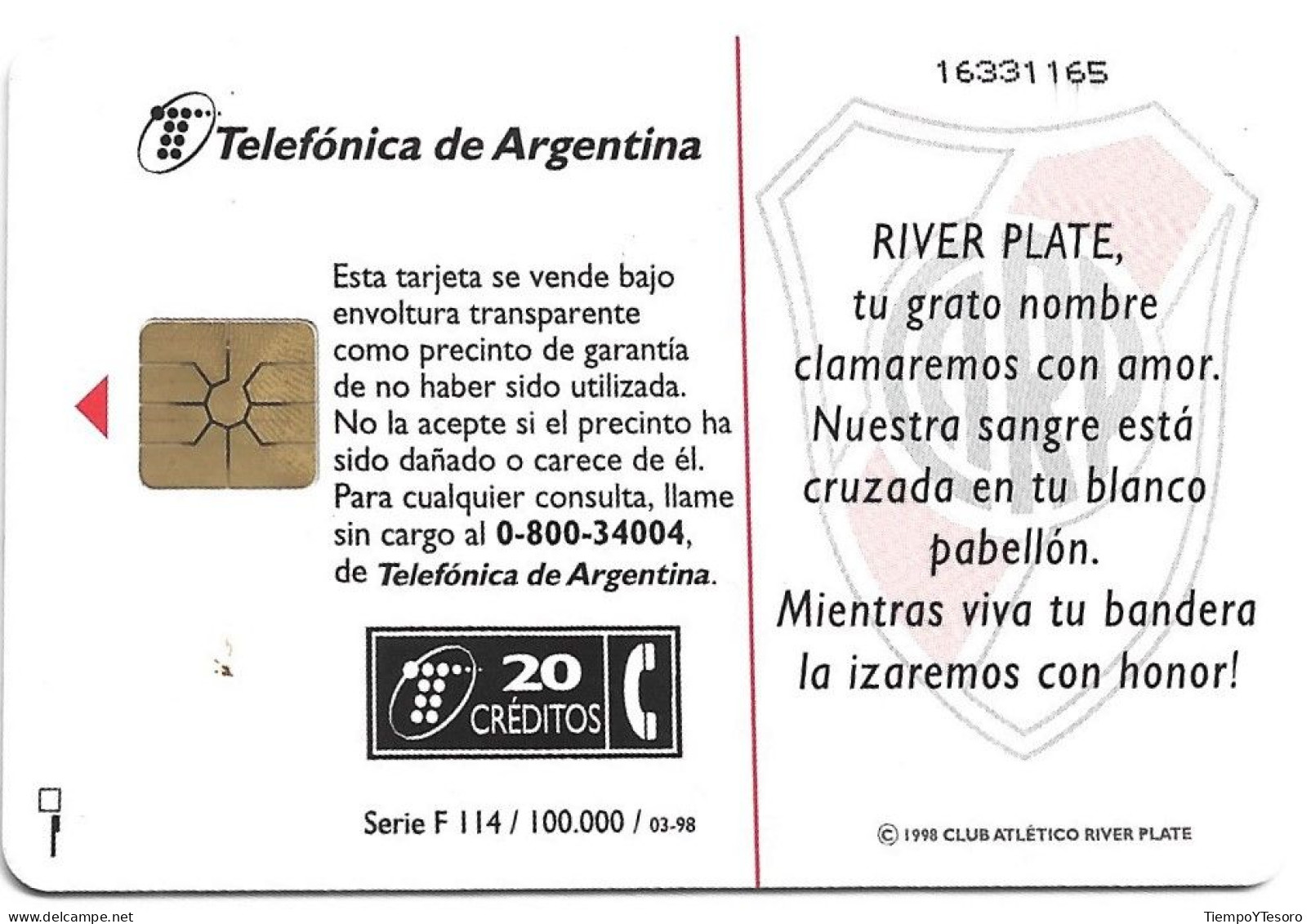 Phonecard - Argentina, River Plate Football Club, Telefónica, N°1089 - Argentinien