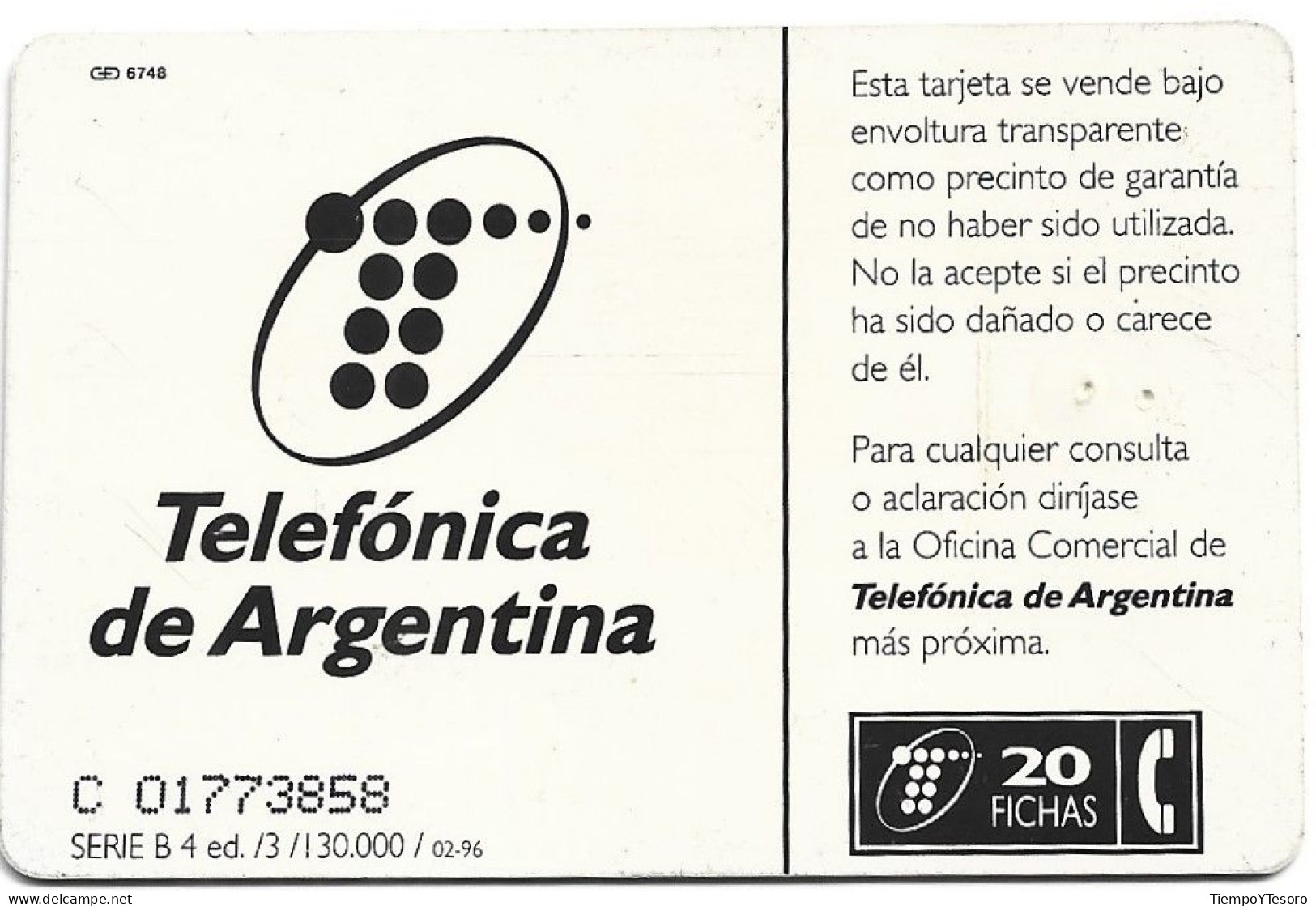 Phonecard - Argentina, New Logo 3, Telefónica, N°1095 - Argentinien