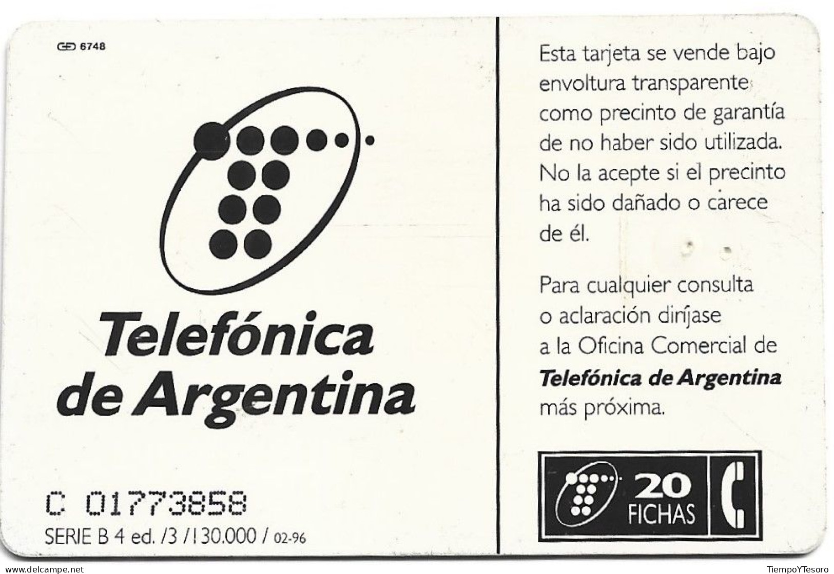 Phonecard - Argentina, New Logo 3, Telefónica, N°1095 - Argentinië