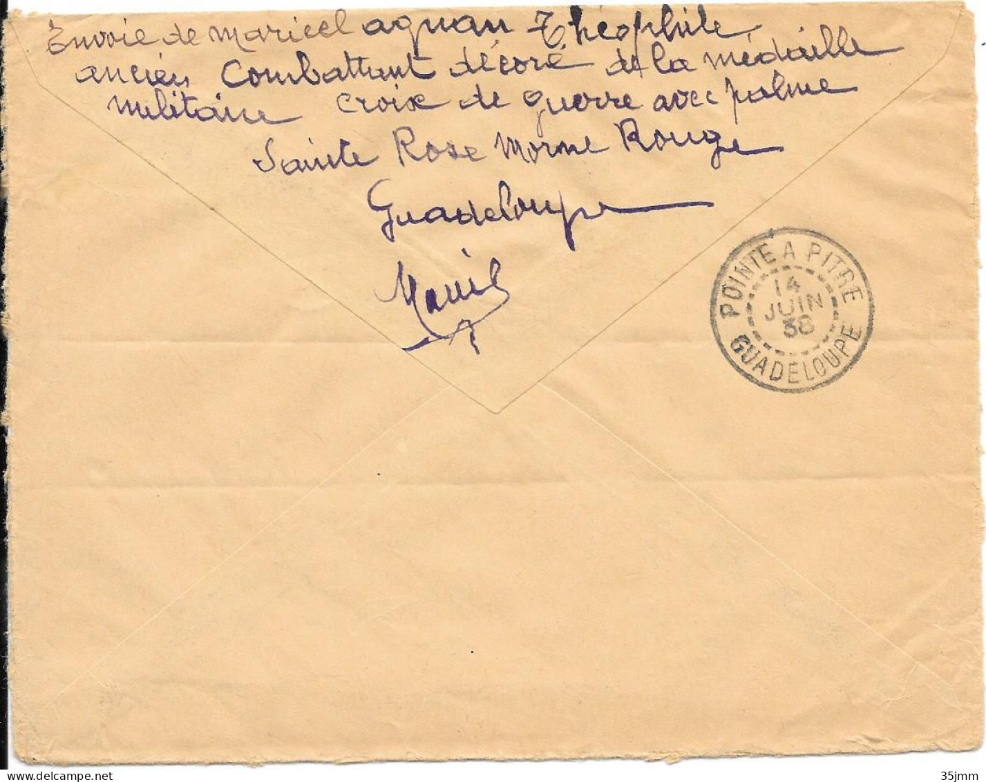 Lettre  Guadeloupe Sainte Rose 1938 - Cartas & Documentos