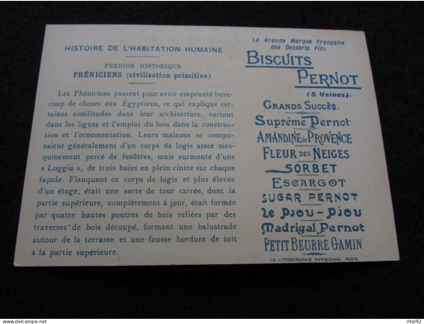 Chromo "BISCUITS PERNOT" - Série "Histoire De L'Habitation Humaine" - Pernot