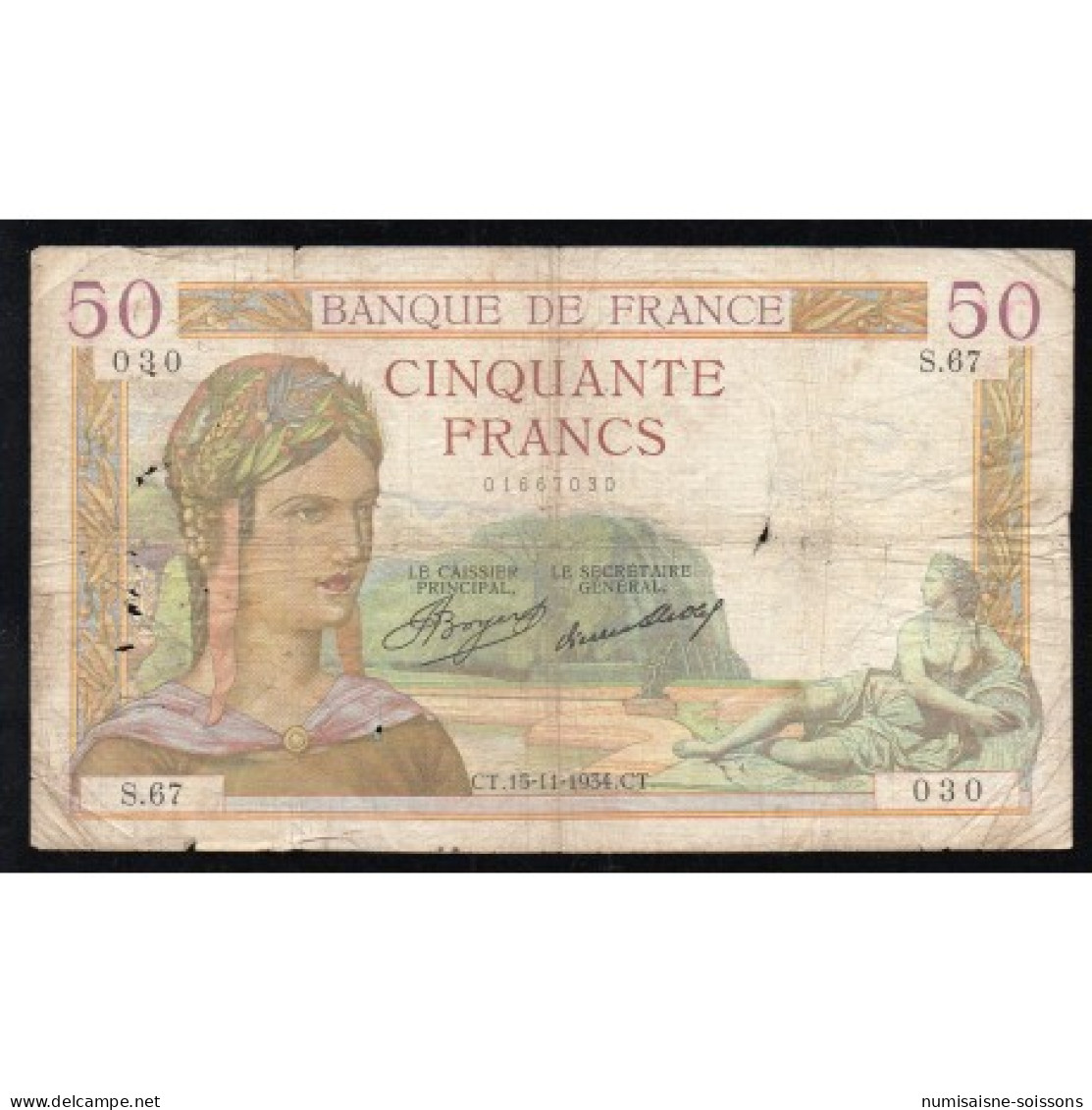 FAY 17/1 - 50 FRANCS CERES - 15/11/1934 - S.67 - PICK 81 - TB - 50 F 1934-1940 ''Cérès''