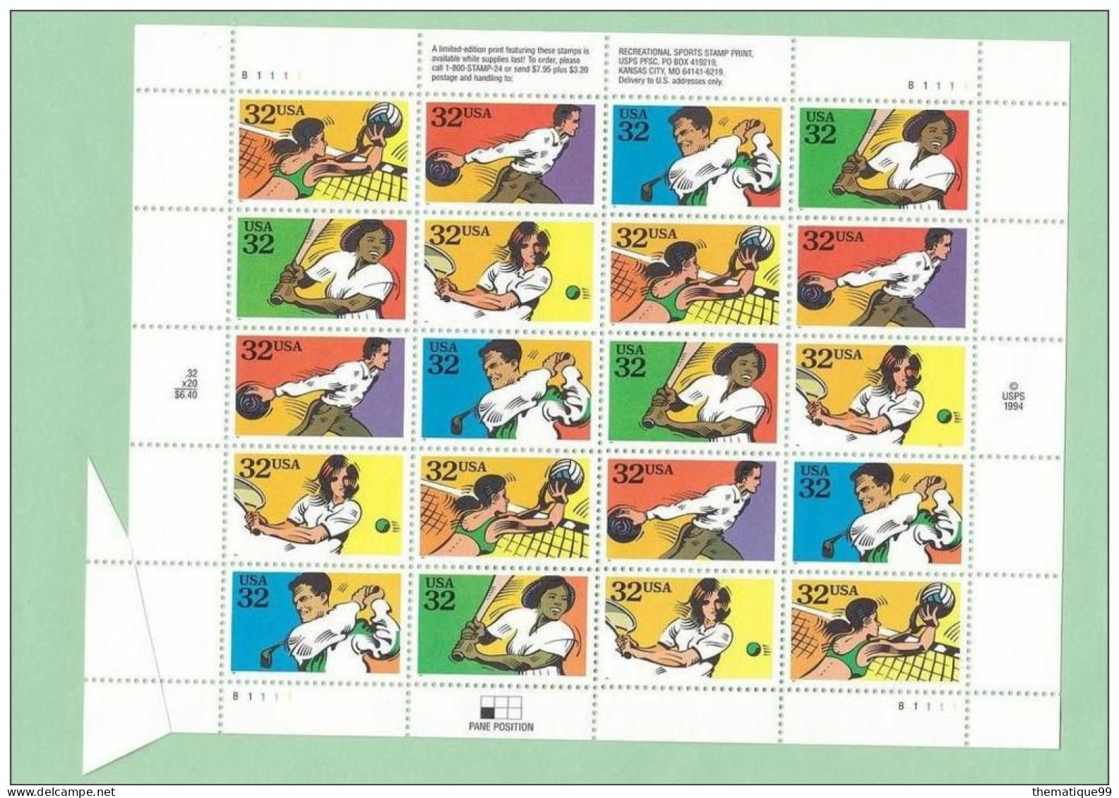 Timbres Des USA Avec Variété De Découpe Spectaculaire (pli Accidentel) Volley Bowling Golf Tennis Et Base Ball - Golf