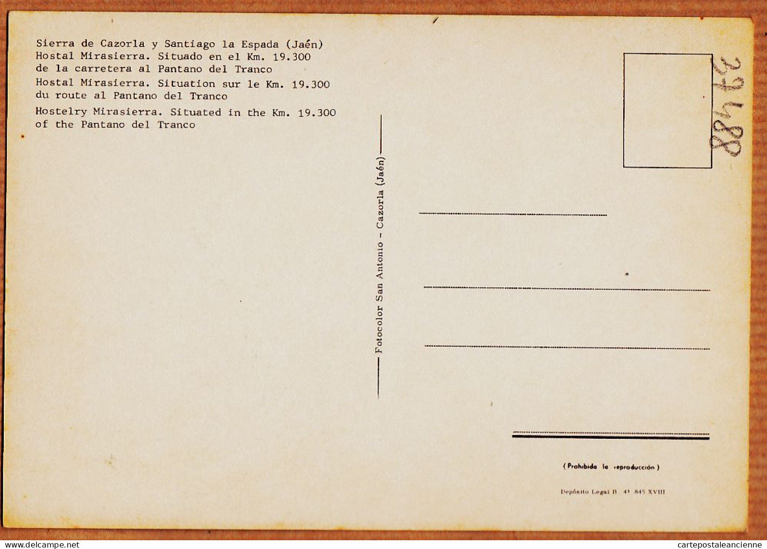 31789 / ♥️ ⭐ ◉ Rare SANTIAGO-LA-ESPADA Jaén Sierra CAZORLA Hostal MIRASIERRA Carretera PANTANO-TRANCO Foto SAN-ANTONIO - Jaén