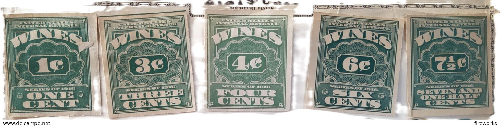 Serie Of 1916 United States Internal Revenue Wines 1, 3, 4, 6, 7.5 Cents - Andere & Zonder Classificatie