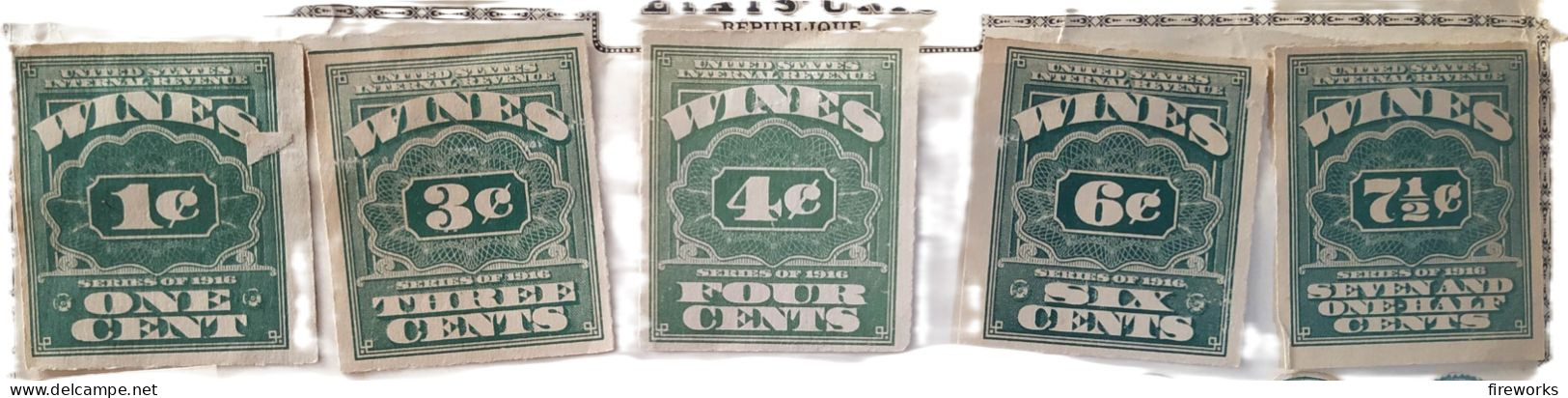 Serie Of 1916 United States Internal Revenue Wines 1, 3, 4, 6, 7.5 Cents - Sonstige & Ohne Zuordnung