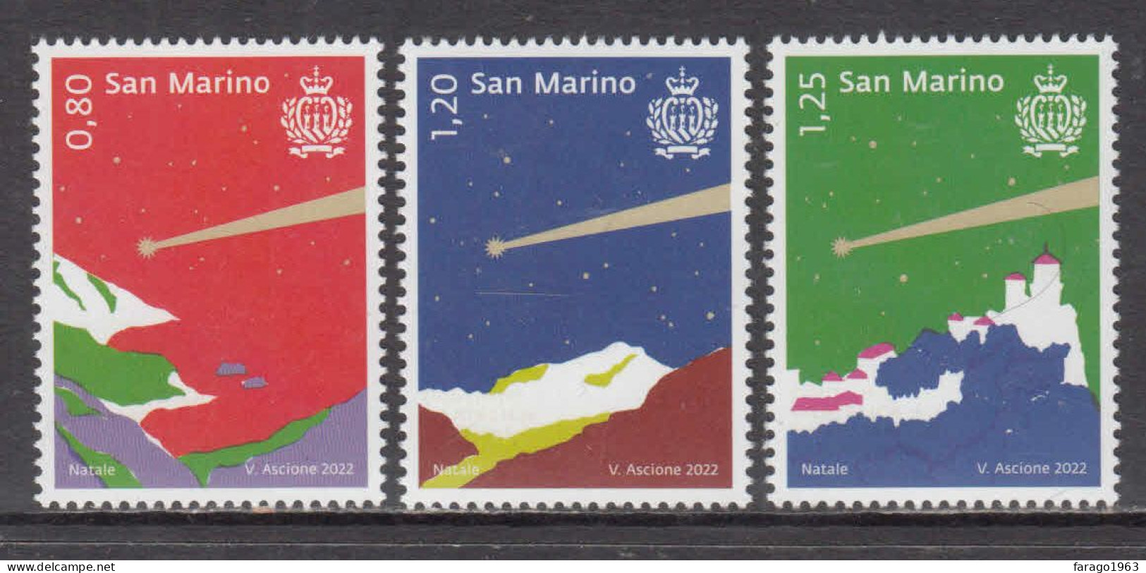 2022 San Marino Christmas Noel Navidad Complete Set Of 3 MNH @ BELOW FACE VALUE - Unused Stamps