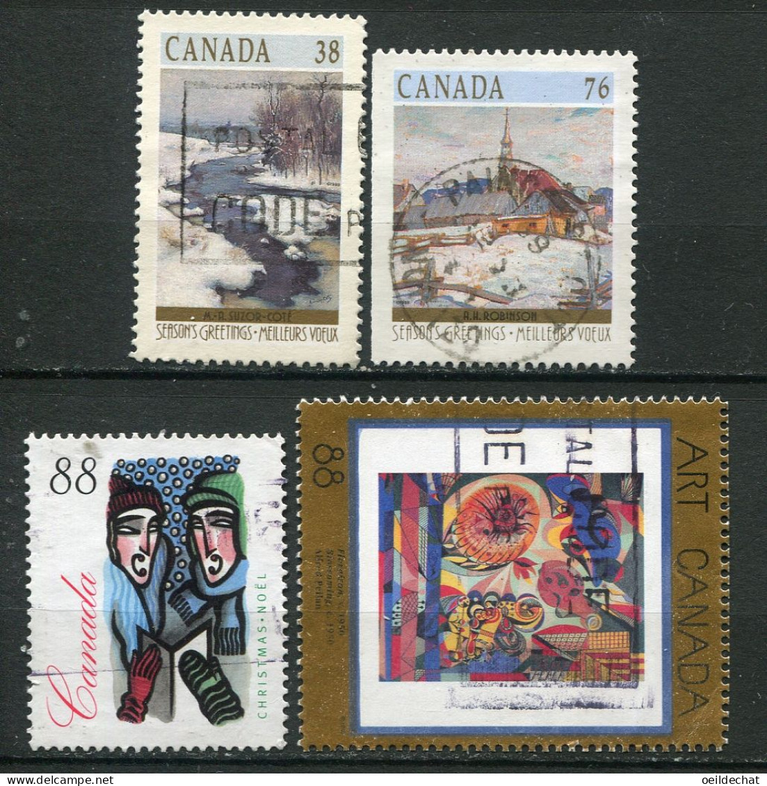 26259 Canada N°1116,1118,1396,1402° Peintures, Noël 1989-95  TB - Oblitérés