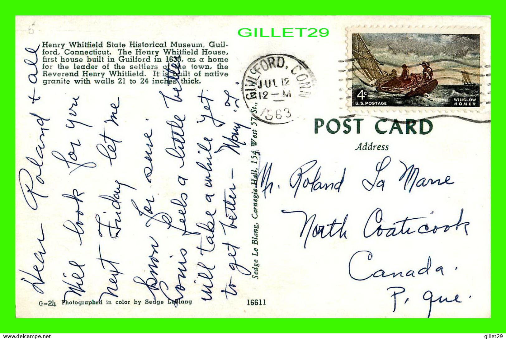 GUILFORD, CT - HENRY WHITFIELD STATE HISTORICAL MUSEUM - TRAVEL IN 1963 - SEDGE LE BLANG - - Other & Unclassified