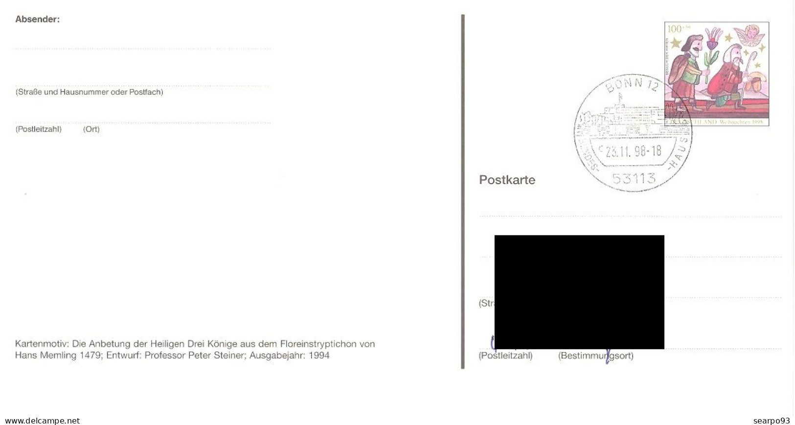 GERMANY. POSTAL STATIONERY. CHRISTMAS. BONN. 1998 - Cartoline - Usati