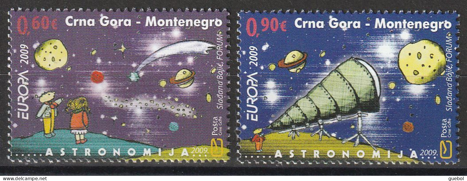 CEPT / Europa 2009 Monténégro N° 217 Et 218 ** L'astronomie. Enfant L'univers Et Un Télescope Géant - 2009