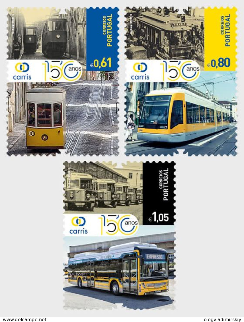 Portugal 2023 Lisboa City Transport Trams Buses Carris 150 Ann Set Of 3 Stamps MNH - Tramways