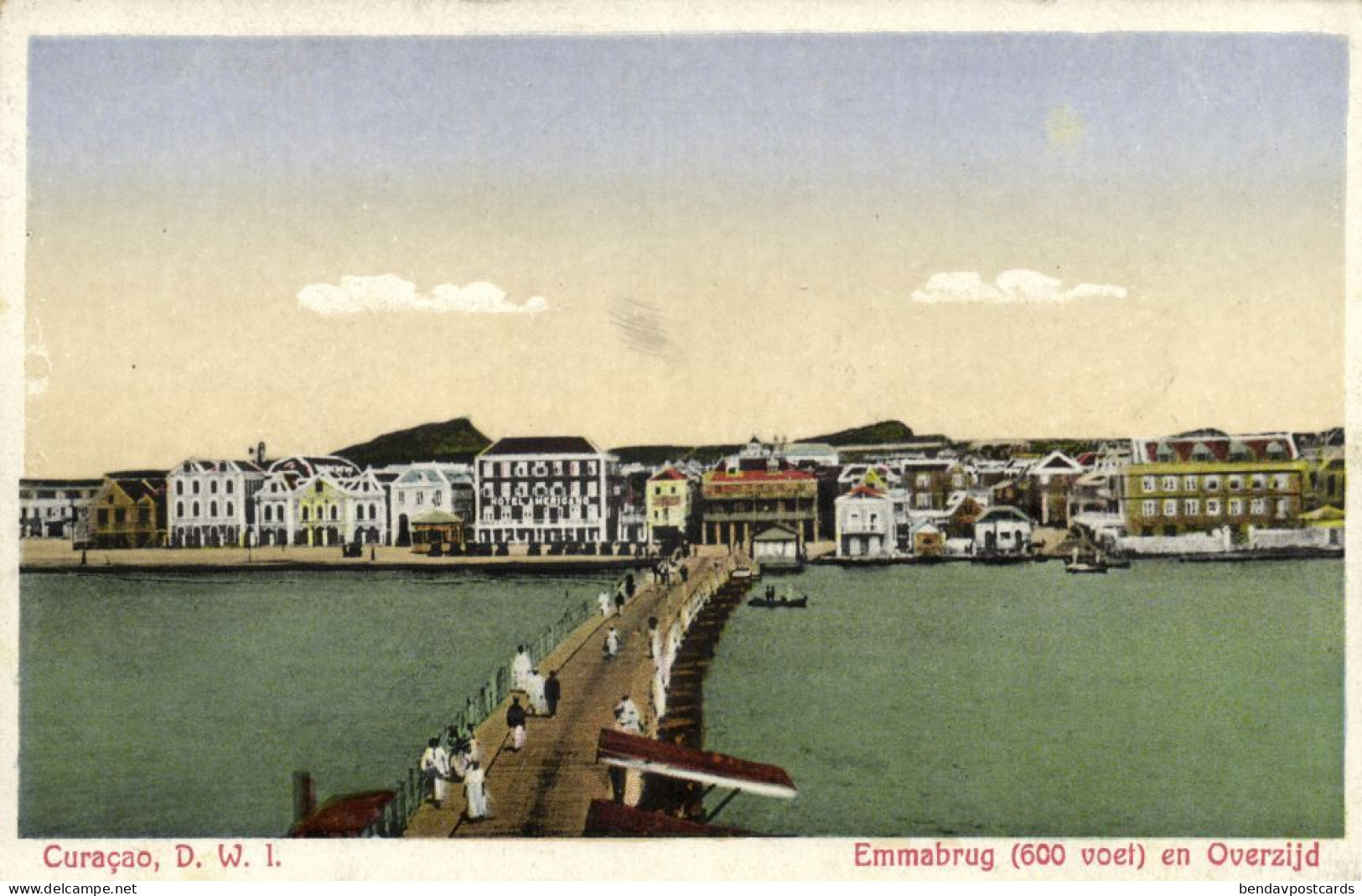 Curacao, D.W.I., WILLEMSTAD, Emma Pontoon Bridge, Panorama (1920s) Postcard - Curaçao