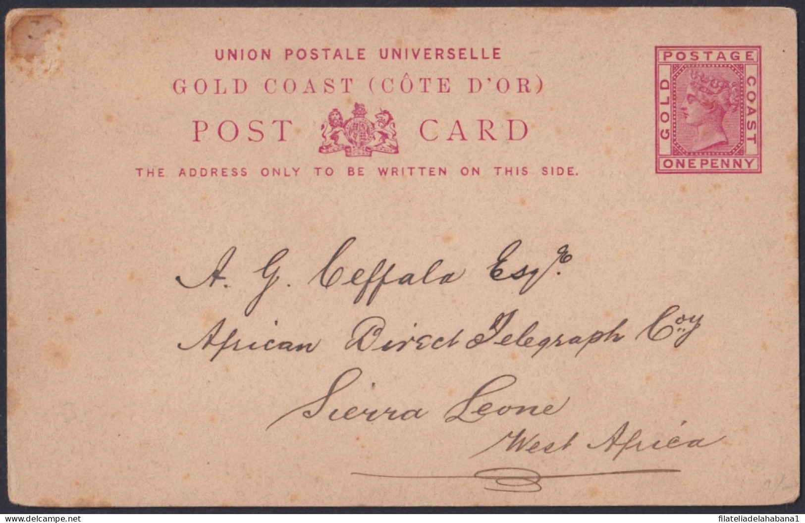 F-EX48606 GOLD COAST 1895 1c POSTAL STATIONERY USED TO SIERRA LEONE.  - Goldküste (...-1957)