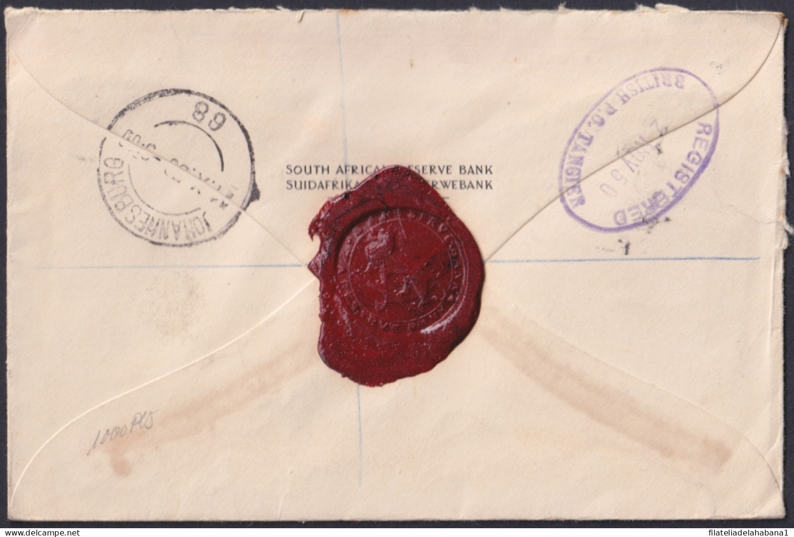 F-EX48618 SOUTH AFRICA 1950 REGISTERED COVER TO TANGER. GREAT RED SEALLED.  - Altri - Africa