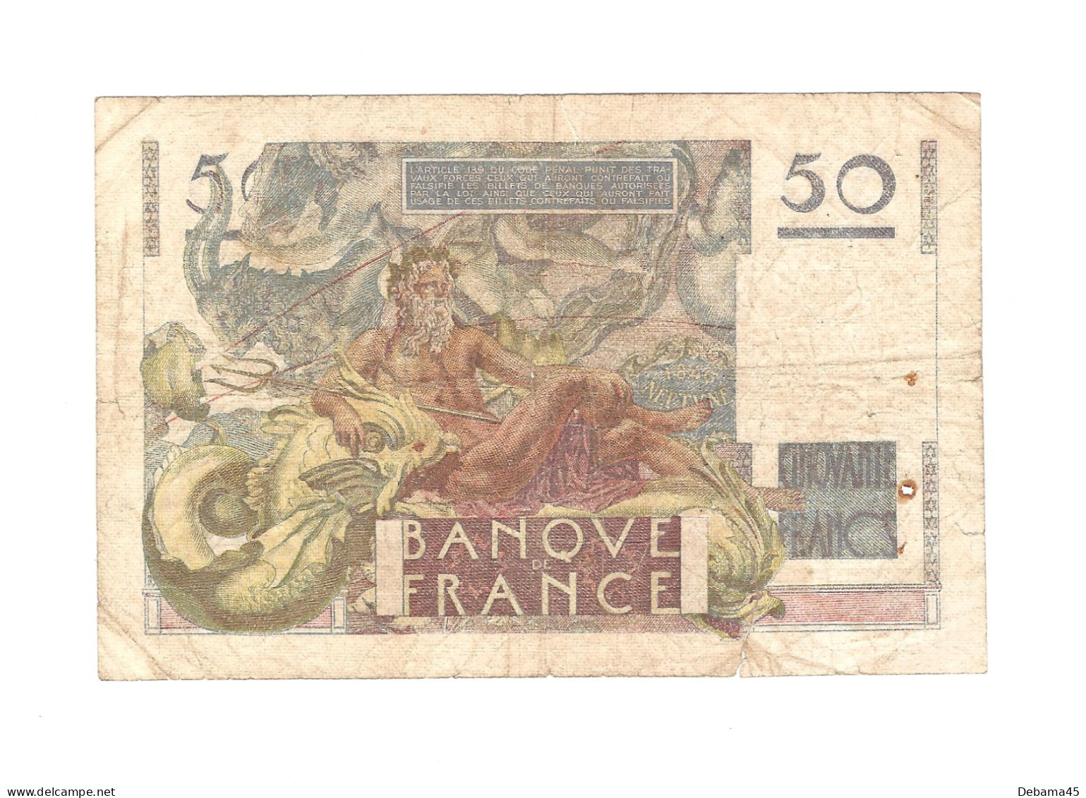 ALB/ France : 50 Francs LE VERRIER - 19/05/1949 - Dizaine De Trous D'épingle, Manque Au Milieu, Déchirure 2 Cm - 50 F 1946-1951 ''Le Verrier''